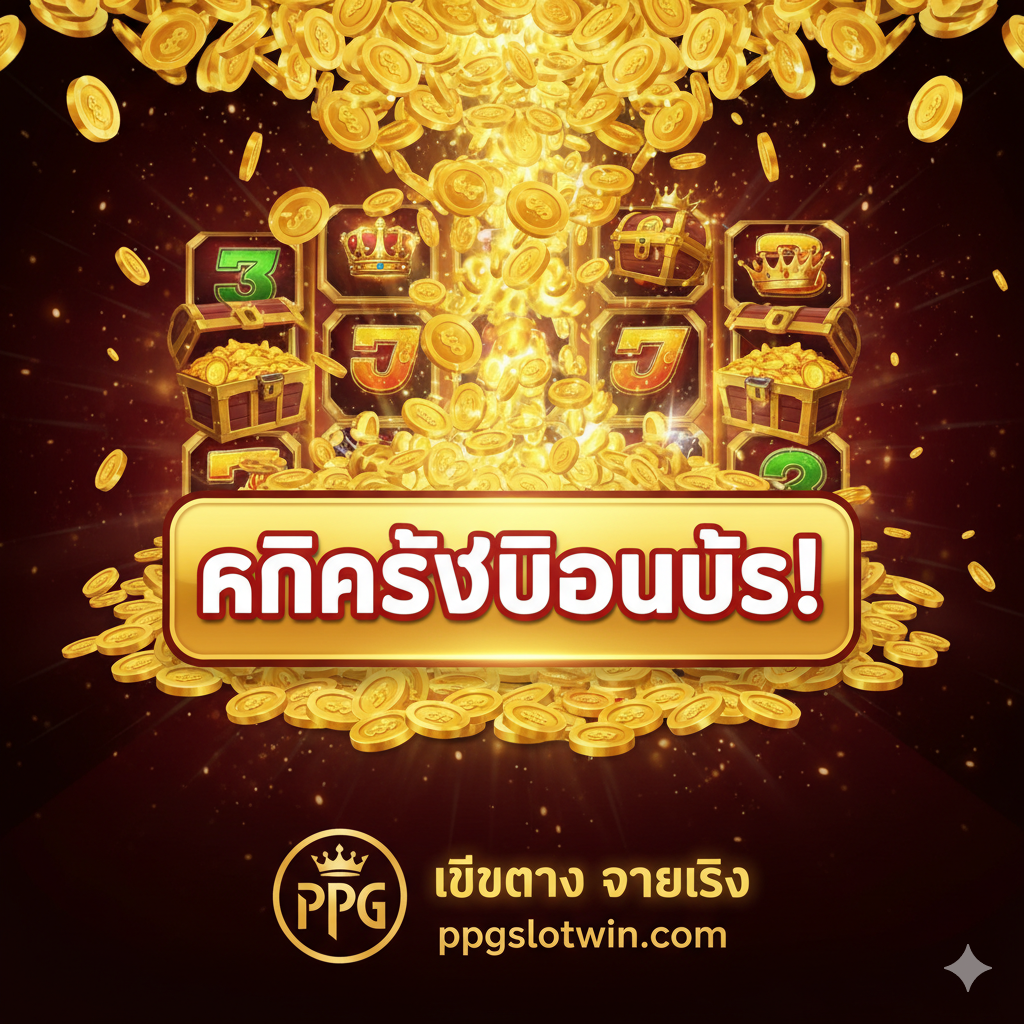 รูปภาพ CTA สำหรับ Fortune King Slot Machine ที่มีปุ่ม 'คลิกรับโบนัส!' ขนาดใหญ่พร้อมฉากหลังที่เป็นทองคำและ Jackpot โดยมีโลโก้ ppgslotwin.com และคำว่า 'เว็บตรง จ่ายจริง'
