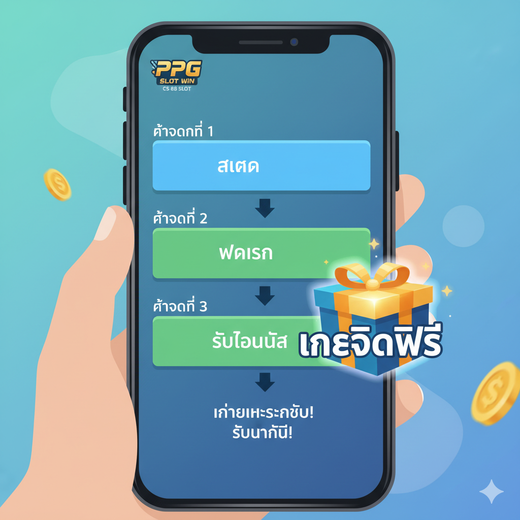 ภาพ UI แสดงขั้นตอนการสมัครและรับเครดิตฟรี CS 88 Slot 1-สมัคร 2-ฝากเงิน 3-รับโบนัส