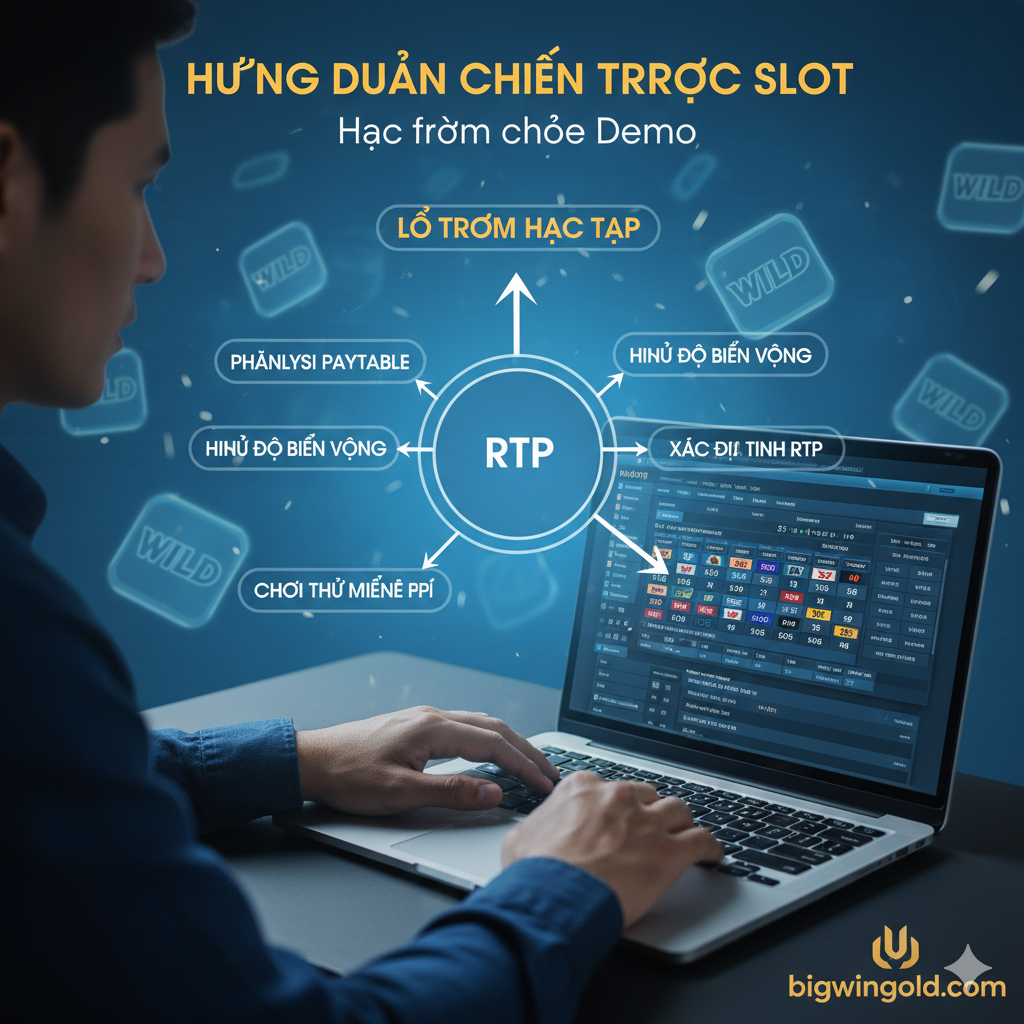 一张总结和“行为召唤”(CTA)图片。图片展示了一名玩家戴着耳机、面带微笑地在笔记本电脑上玩PPG游戏。电脑屏幕上清晰显示ppgslotwin.com的网站界面和“สมัคร ppg slot”（注册PPG Slot）的按钮。背景是干净的、品牌化的蓝色调，并有淡淡的音符和声波图案，强化了“在ppgslotwin聆听和游戏”的总结信息，引导用户注册。