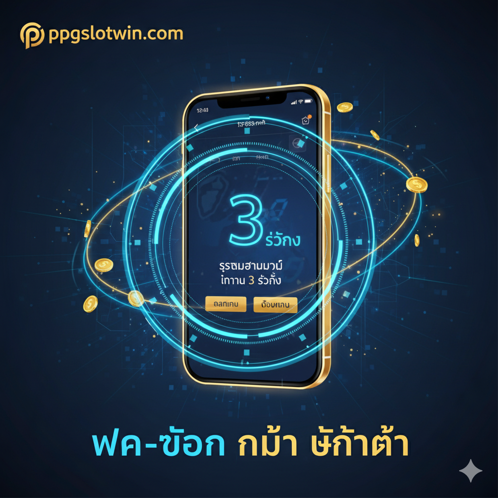 ภาพเน้นคุณสมบัติเด่นของ ppgslotwin.com เรื่องระบบ 'ฝาก-ถอน ไม่มี ขั้นต่ำ' อัตโนมัติใน 3 วินาที แสดงภาพมือถือที่กำลังทำธุรกรรมอย่างรวดเร็ว โดยมีนาฬิกาจับเวลาดิจิทัลขนาดใหญ่แสดงเลข '3s' (3 วินาที) ล้อมรอบด้วยไอคอนของเหรียญและธนบัตรที่เคลื่อนไหวอย่างว่องไว พื้นหลังเป็นสีน้ำเงินเข้มและสีทองเพื่อสื่อถึงความน่าเชื่อถือและความรวดเร็วในการทำธุรกรรมทางการเงิน ภาพรวมดูทันสมัยและใช้เทคโนโลยีสูง (Holographic/Neon style) เพื่อเน้นย้ำถึงระบบ Auto ที่เหนือกว่า