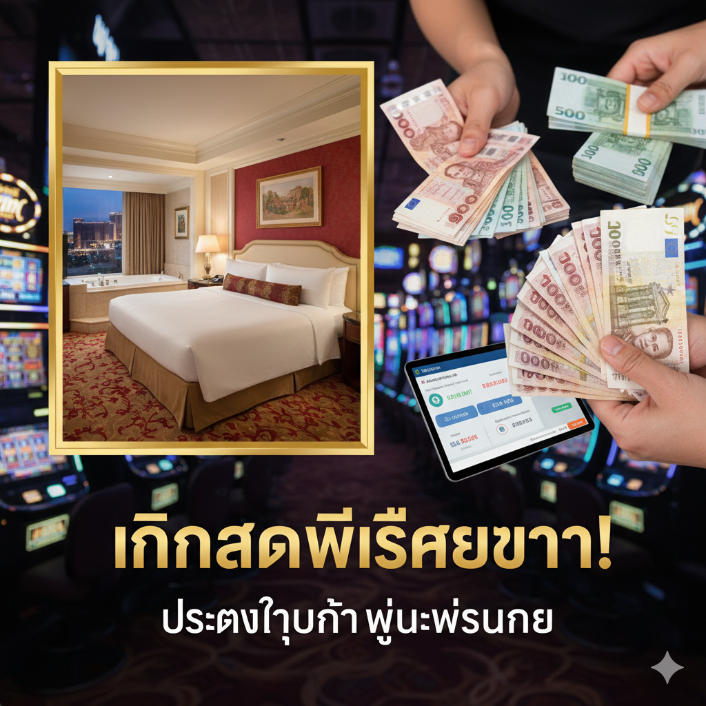 ภาพที่เน้นย้ำถึง 'ข้อได้เปรียบ' ของการรับเงินสดจริง แทนที่จะเป็นสิทธิ์เข้าพักฟรี แสดงภาพซ้อนสองชั้น: ด้านซ้ายคือภาพห้องพักโรงแรมหรูหรา (ห้องของ Wynn หรือเทียบเท่า) ซึ่งถูกใส่กรอบไว้เหมือนรางวัลที่ได้รับมาอย่างจำกัด ด้านขวาเป็นภาพมือที่กำลังถือเงินสด (ธนบัตรไทยหรือสากล) เป็นฟ่อนใหญ่ หรือมีการโอนเงินเข้าบัญชีธนาคารดิจิทัลอย่างรวดเร็ว เน้นสีสันที่สดใสของเงินสด เพื่อแสดงถึง 'อิสระในการใช้จ่าย' ที่เหนือกว่าการแลกห้องพักฟรี สื่อถึงข้อความหลัก 'เงินสดใช้ได้ทุกที่ที่คุณต้องการ'