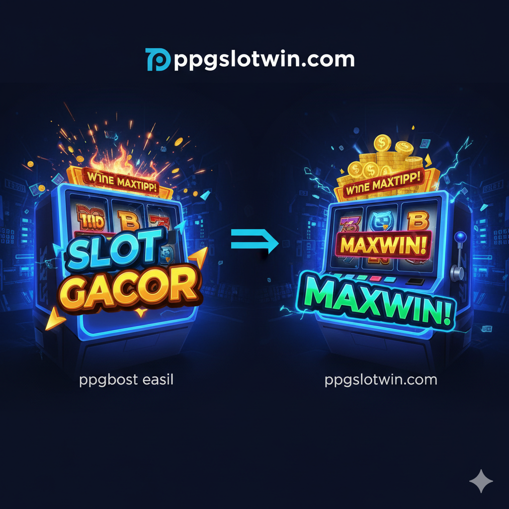展示“Slot Gacor Maxwin”核心概念的功能特性图。图片中心是两个并列的、充满能量感的视觉区域。ซ้ายมือ代表 “Gacor” (易爆奖) ด้วยเปลวไฟและตัวเลขโบนัสที่กระโดดต่อเนื่อง; ขวามือแทน “Maxwin” แสดงหน้าจอสล็อตขนาดใหญ่พร้อมข้อความ “MAXIMUM WIN!” และสัญลักษณ์เงินกองใหญ่ (เช่น สัญลักษณ์เงินบาทหรือดอลลาร์) โดยรวมสีจะใช้โทนนีออนและฟ้าครามไฟฟ้า เน้นความรู้สึกทางเทคโนโลยีและอัตราผลตอบแทนสูง ด้วยลูกศรเชื่อมต่อระหว่างสองส่วน เน้นว่า ppgslotwin.com มุ่งมั่นที่จะมอบทั้งสองอย่าง