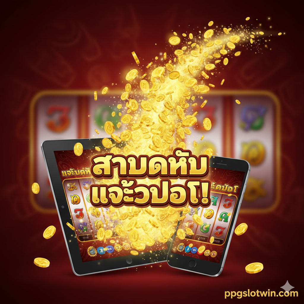 ภาพประกอบสำหรับส่วน 'เกมสล็อตแตกง่าย' หรือ 'โอกาสในการทำกำไร' แสดงผลลัพธ์ที่น่าตื่นเต้นของการชนะแจ็คพอต มีแสงสว่างจ้าของเหรียญทองที่พุ่งออกมาจากหน้าจอคอมพิวเตอร์หรือโทรศัพท์มือถือแบบเสมือนจริง (Explosion of Coins) โดยมีคำว่า 'BIG WIN' หรือ 'JACKPOT' ปรากฏอยู่ตรงกลางด้วยฟอนต์ที่ดูทรงพลังและสว่างไสว ใช้โทนสีแดงและทองเพื่อสร้างความรู้สึกของชัยชนะและความรุ่งโรจน์ (Glory)