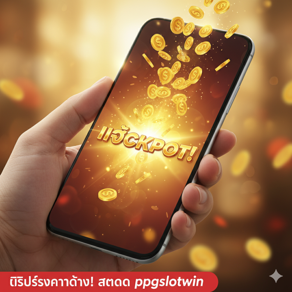 ภาพสรุปที่สร้างแรงบันดาลใจและกระตุ้นการตัดสินใจ โดยแสดงภาพมือของคนกำลังถือโทรศัพท์มือถือที่หน้าจอแสดงผลการชนะรางวัล 'JACKPOT!' ด้วยตัวอักษรขนาดใหญ่และส่องแสง พร้อมมีเหรียญทองดิจิทัลจำนวนมากกำลังโปรยปรายลงมาจากด้านบน เน้นบรรยากาศที่ประสบความสำเร็จและความสุข โทนสีเหลืองทองและแดงเพื่อสื่อถึงโชคลาภ โดยมี Call-to-Action ขนาดเล็กๆ ที่ด้านล่างภาพ 'พิสูจน์ความดัง! สมัคร ppgslotwin' เพื่อปิดท้ายบทความและเชิญชวนให้ผู้อ่านดำเนินการต่อ