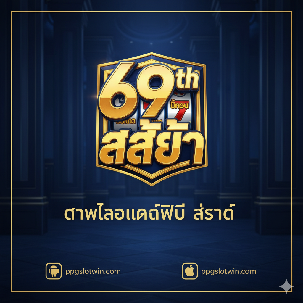 一张引คน่าดูที่น่าสนใจโดยเน้นสีน้ำเงินเข้มและสีทองเพื่อสร้างความรู้สึกระดับพรีเมียมและความร่ำรวย ตรงกลางภาพคือโลโก้ “69th Slot” ที่ใหญ่และเปล่งประกาย หรือวงล้อสล็อตแบบนามธรรม ซึ่งอาจแสดงคำว่า “BIG WIN” หรือ “JACKPOT” ด้านล่างเขียนด้วยตัวอักษรหนาภาษาไทยว่า “ดาวน์โหลดฟรี ล่าสุด” ไอคอนดาวน์โหลด Android และ iOS ถูกวางไว้ที่มุมล่างซ้ายและขวา พร้อมด้วยโลโก้ ppgslotwin.com เพื่อเน้นความเป็นทางการและความปลอดภัย องค์ประกอบโดยรวมมีความยิ่งใหญ่และมุ่งหวังให้ผู้ใช้คลิกดาวน์โหลด