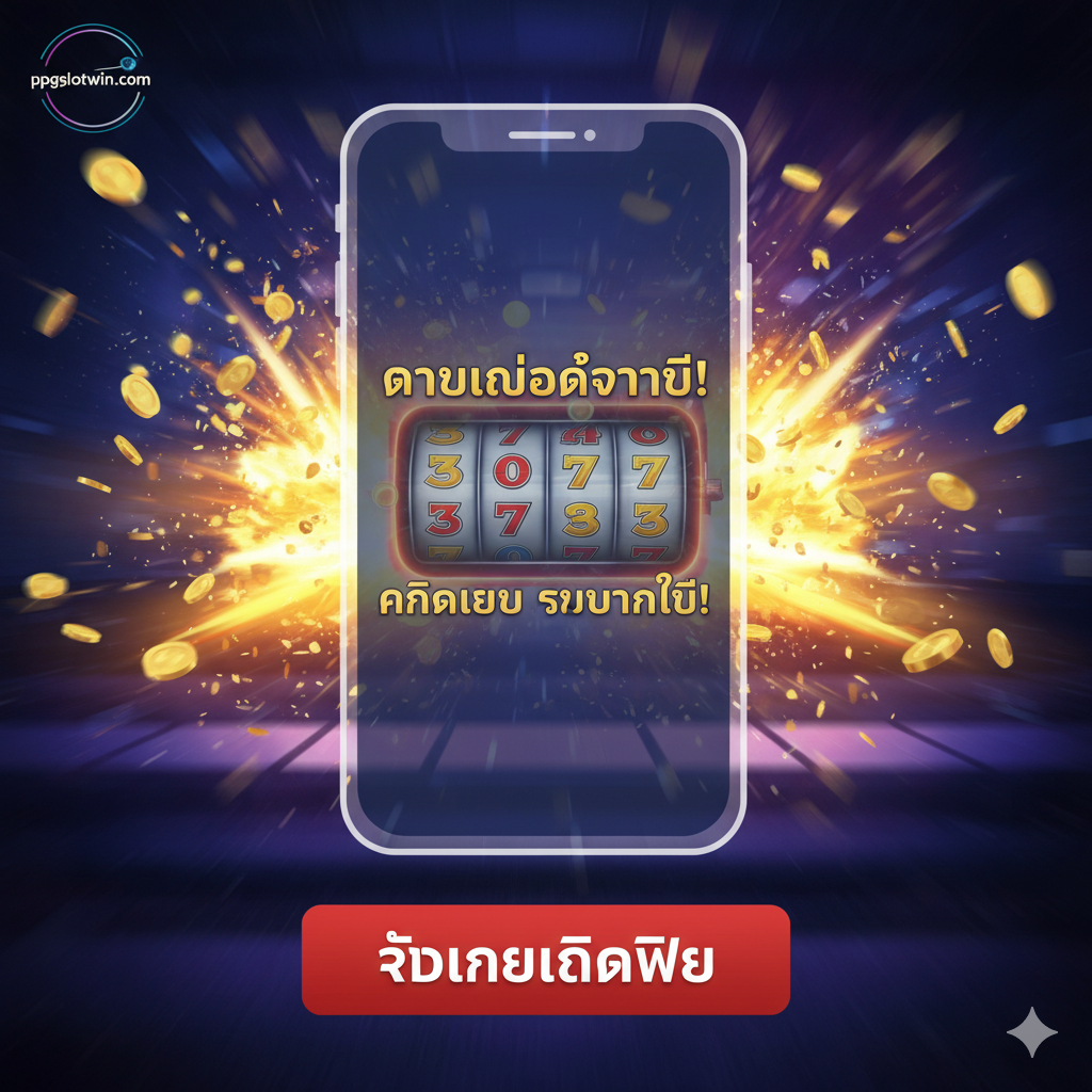 ภาพสรุปและคำกระตุ้นการตัดสินใจ (CTA) ที่มีการออกแบบที่มีคอนทราสต์สูง: ด้านหน้าเป็นหน้าจอมือถือโปร่งแสงแสดง “ดาวน์โหลดวันนี้!” พร้อมสโลแกน “คลิกเดียว รวยทันที!” พื้นหลังเป็นฉากเกมสล็อตนามธรรมที่มีเอฟเฟกต์การชนะรางวัลใหญ่ (เช่น แสงสีทองและเหรียญที่โปรยปราย) ด้านล่างมีปุ่มสีแดงหรือสีเขียวที่โดดเด่นเขียนว่า “รับเครดิตฟรี” เพื่อกระตุ้นให้ผู้ใช้ดำเนินการทันที