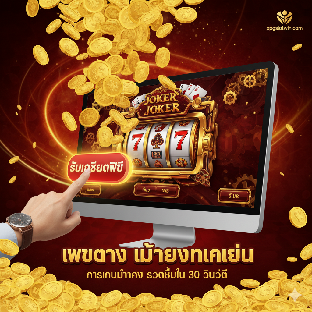 ภาพแสดงข้อได้เปรียบของการรับ 'เครดิตฟรี ไม่ต้องฝาก' และการเป็น 'เว็บตรง' ของ ppgslotwin.com แสดงภาพเหรียญทองคำจำนวนมากกำลังเทลงมาจากด้านบน พร้อมโลโก้เว็บไซต์ขนาดเล็กที่มุม. มีมือที่กำลังกดปุ่ม 'รับเครดิตฟรี' บนหน้าจอคอมพิวเตอร์. ใช้สีทองและสีแดงเพื่อสื่อถึงความมั่งคั่งและโปรโมชั่นที่ร้อนแรง เน้นความรู้สึกถึงความน่าเชื่อถือและความรวดเร็วในการทำธุรกรรม.