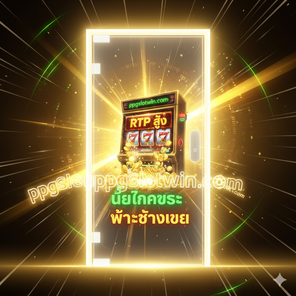 抽象且动态的图片，中央是一个干净透明的玻璃门，象征着透明度（Transparantie）。玻璃后面是一个闪耀的ppgslotwin.com老虎机界面，屏幕上醒目地显示“高 RTP (Hoge RTP)”和大量的金币流出。玻璃门上没有障碍物，强调“无钻孔”的轻松安全和“清晰可见的赢利”优势。色彩明亮，以金色和霓虹绿为主，传达清晰度和高回报的优势，符合老虎机游戏的视觉吸引力。