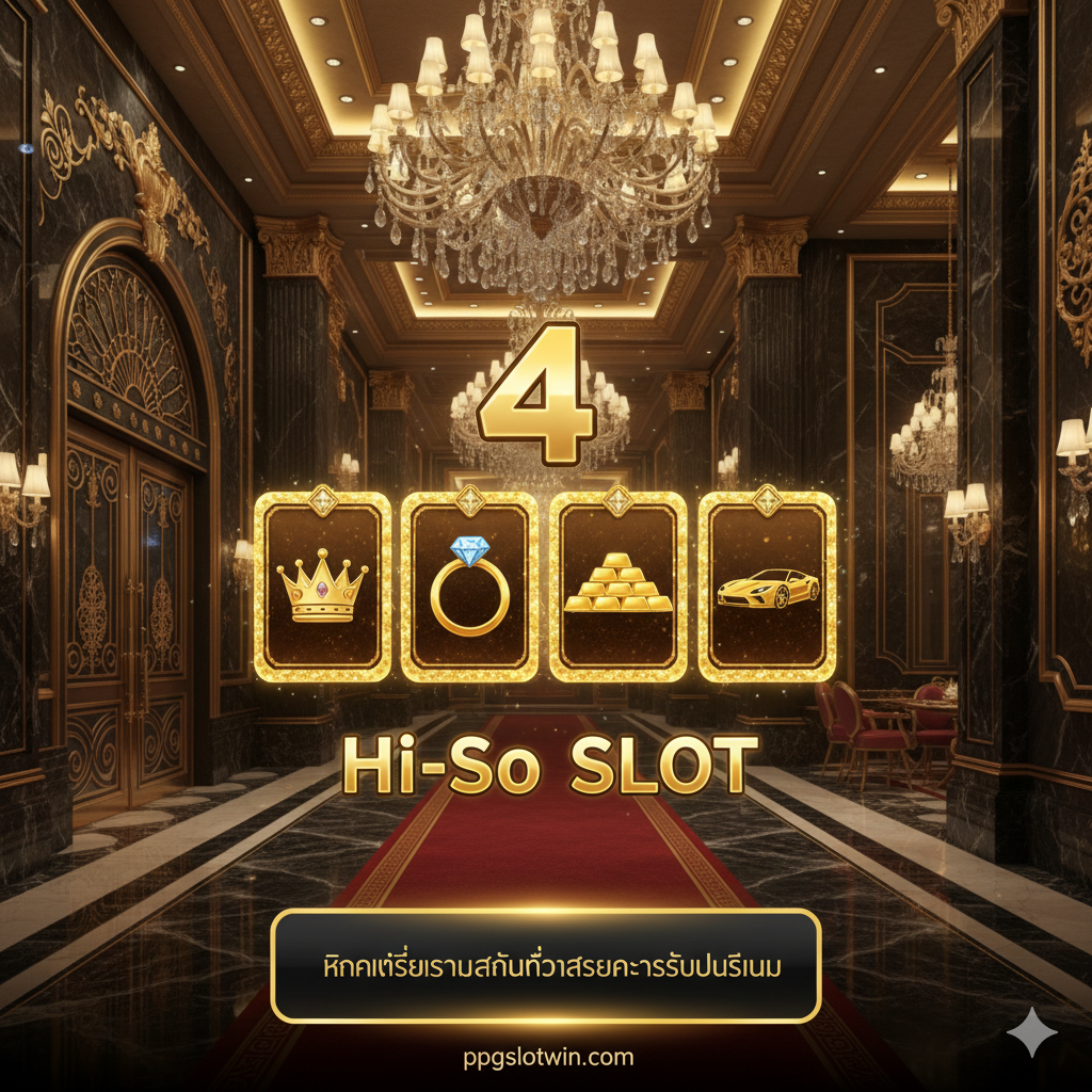 ภาพสรุปและกระตุ้นการตัดสินใจ (Call-to-Action) ที่ทรงพลัง ภาพแสดงทางเข้าประตูคาสิโนที่หรูหรามาก มีพรมแดงนำทางไปยังสัญลักษณ์สล็อต Hi-So 4 ตัวที่ส่องแสงระยิบระยับ มีปุ่ม 'สมัครสมาชิก' (Join Now) หรือข้อความ CTA อย่าง 'คลิกเพื่อเริ่มสัมผัสประสบการณ์ระดับพรีเมียม' เป็นภาษาไทยที่โดดเด่นและเชิญชวน โทนสีทองและดำ/แดงเข้ม แสดงถึงการเชื้อเชิญเข้าสู่โลกของเกมระดับ Hi-So ที่ ppgslotwin.com มีบรรยากาศของการต้อนรับ High Roller.