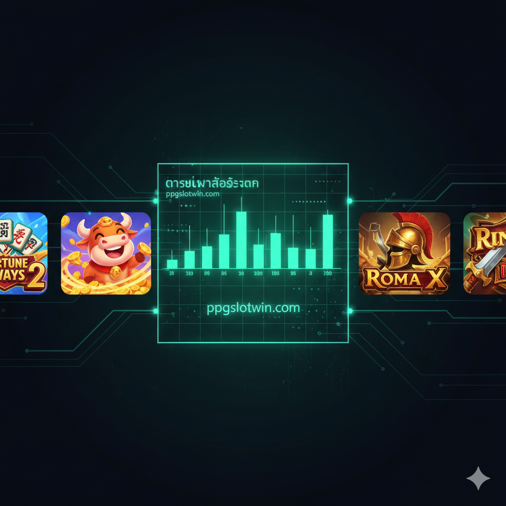 ภาพรวมฟีเจอร์เกมสล็อตแตกง่ายในส่วนที่ 1 แสดงหน้าจอที่แบ่งเป็นสองส่วนเพื่อเน้น PG Soft และ Joker Gaming มีกราฟแท่งหรือตารางการจ่ายเงิน (RTP/Volatility Chart) แสดงสถิติการแตกบ่อยของเกมต่างๆ สื่อถึงความหลากหลายและข้อมูลตารางเวลาสล็อตแตก