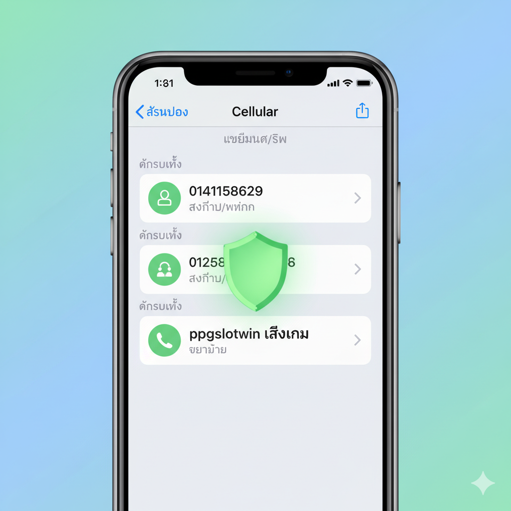 ภาพที่เน้นฟังก์ชันการใช้งานและการแยกความเป็นส่วนตัว โทนสีฟ้าอ่อนและสีเขียวอมฟ้า แสดงภาพหน้าจอ iPhone ที่มีการตั้งค่า 'Cellular' หรือ 'SIMs' โดยมีสองเบอร์โทรศัพท์แสดงอยู่ (Dual SIM/eSIM) เบอร์หนึ่งมีป้ายกำกับว่า 'Personal/Work' และอีกเบอร์มีป้ายกำกับว่า 'ppgslotwin Gaming' หรือ 'Private Data' มีภาพกราฟิกรูปโล่ (Shield icon) สีเขียวสว่างวางอยู่ระหว่างสองเบอร์นั้น เพื่อสื่อถึงความปลอดภัยและความเป็นส่วนตัวในการใช้ eSIM สำหรับการเล่นสล็อตบน ppgslotwin.com การจัดวางเน้นความสมดุลและความชัดเจนของข้อมูลบนหน้าจอ
