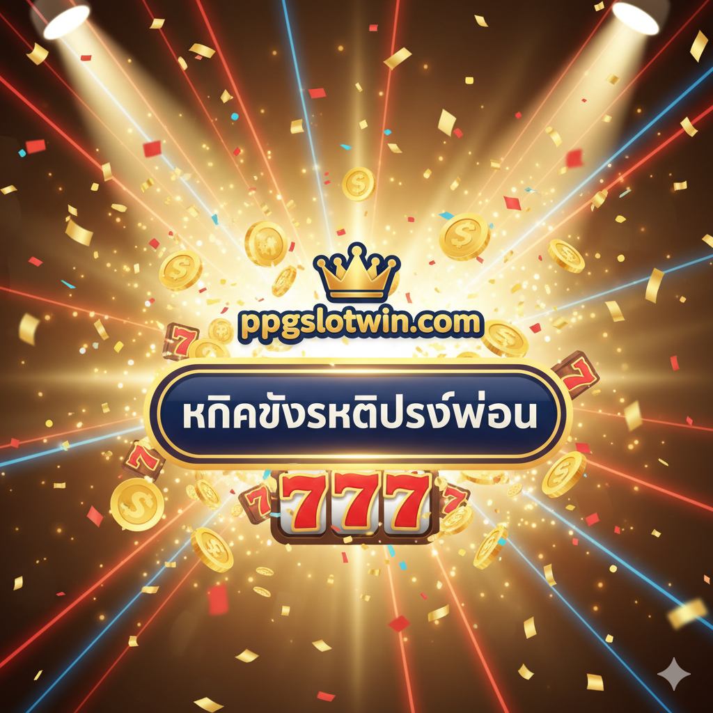 ภาพสรุปที่เป็นการเรียกร้องให้ดำเนินการ (CTA) ที่ทรงพลัง มีปุ่มขนาดใหญ่เรืองแสงพร้อมข้อความภาษาไทย 'คลิกรับรหัสโปรโมชั่น' ล้อมรอบปุ่มด้วยองค์ประกอบแห่งความสำเร็จ เช่น เหรียญทอง, สัญลักษณ์ '777' จากสล็อต และกระดาษโปรย โลโก้ ppgslotwin.com เห็นได้ชัดเจน อารมณ์โดยรวมคือความตื่นเต้นและเร่งด่วน กระตุ้นให้ผู้ใช้คลิกทันที ใช้โทนสีทองสว่างและสีแดง/น้ำเงินเพื่อการเฉลิมฉลอง