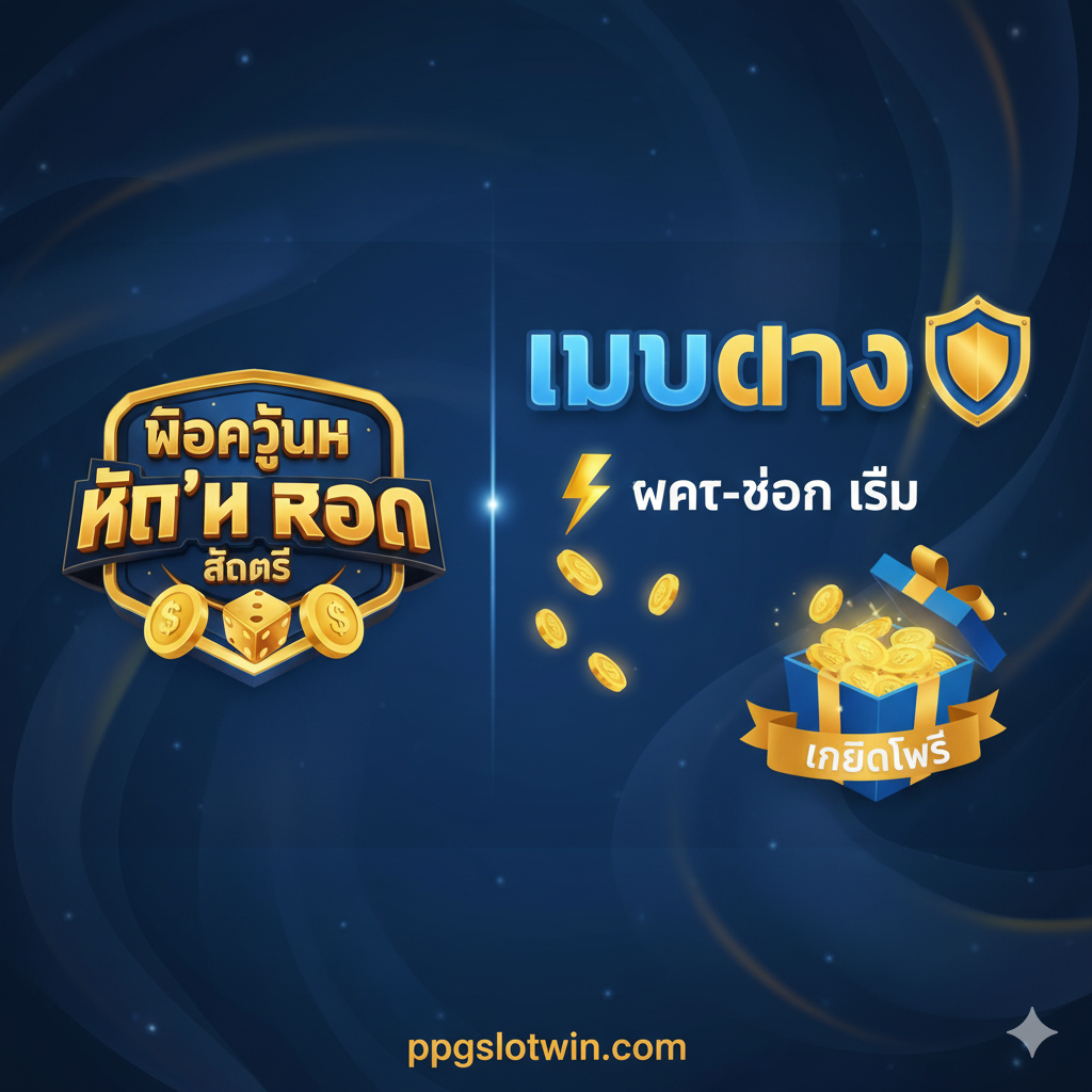 重点突出在ppgslotwin.com平台玩此游戏的优势。构图应将《Fortune Hit'n Roll Slot》的标志放在一边，另一边突出显示ppgslotwin.com的优点，例如一个巨大的'เว็บตรง' (直营网站)徽章、一个快速交易的图标（如闪电和金币）和'เครดิตฟรี' (免费信用额度)的礼包。色彩采用网站的主题色（如果已知，否则使用代表信任的蓝色和代表财富的金色）。整体视觉效果应专业且具有高可信度，泰文信息清晰，强调安全和高支付保证。