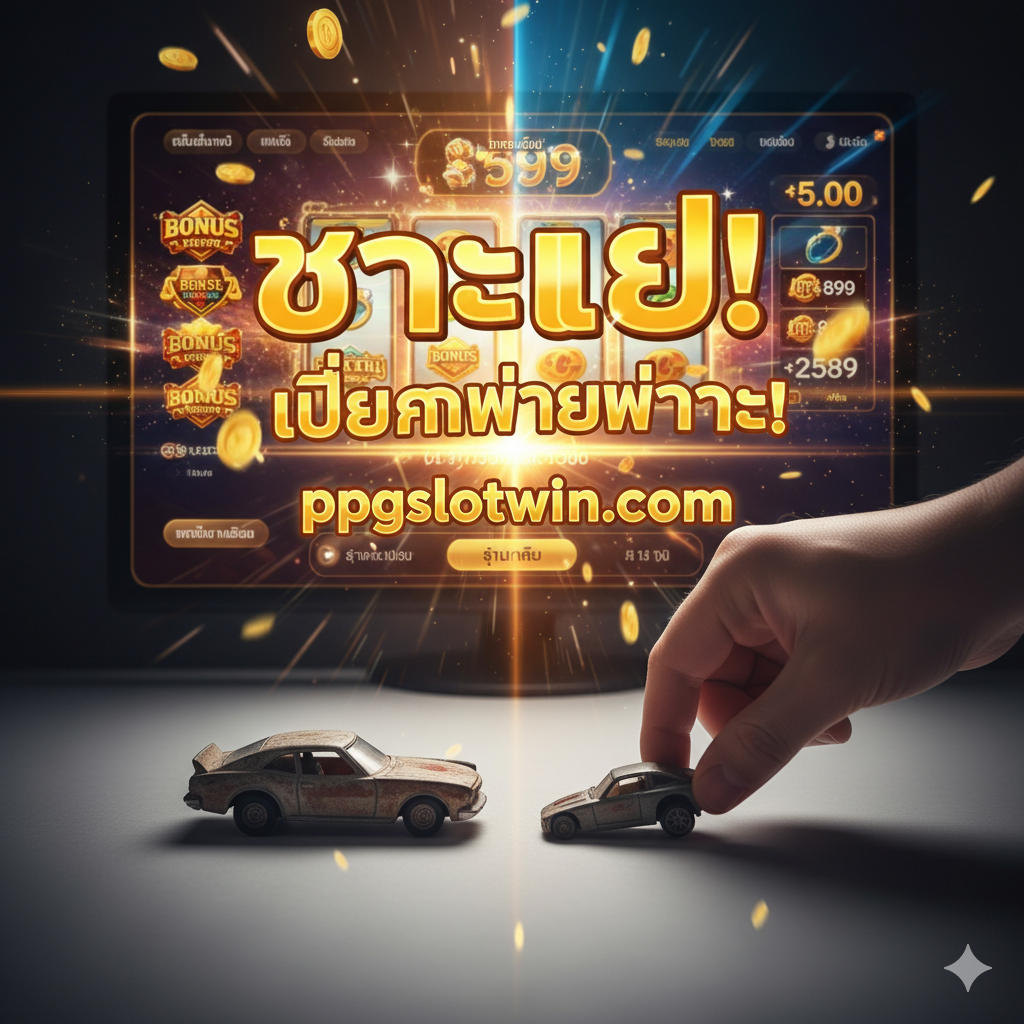 ภาพสรุปที่แสดงมือกำลังย้าย Slot Car ออกจากฉาก เพื่อเปิดเผยฉากหลังที่เป็นหน้าจอเกมสล็อตออนไลน์ที่มีรางวัลใหญ่ส่องประกาย เป็นการกระตุ้นให้ผู้ใช้เปลี่ยนมาเล่นสล็อต