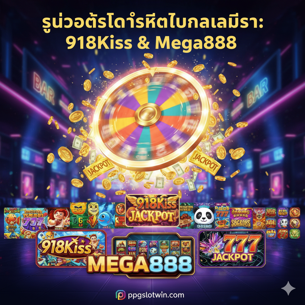 ภาพแสดงข้อได้เปรียบด้านเกม (Advantage) โดยมีภาพรวมของเกมสล็อตยอดนิยมในมาเลเซีย ได้แก่ 918Kiss และ Mega888 อยู่ในตำแหน่งที่โดดเด่น มีสัญลักษณ์ของแจ็คพอต (Jackpot) หรือวงล้อนำโชค (Fortune Wheel) ที่หมุนอยู่ด้านบน ภาพควรมีกราฟิกที่ดึงดูดใจและสีสันสดใสแบบเกมสล็อต สื่อถึงความหลากหลายและความตื่นเต้นในการเล่น พร้อมข้อความเน้นว่า "The Hottest Slots in Malaysia: 918Kiss & Mega888" เพื่อดึงดูดผู้เล่นที่ค้นหาเกมเหล่านี้โดยเฉพาะ