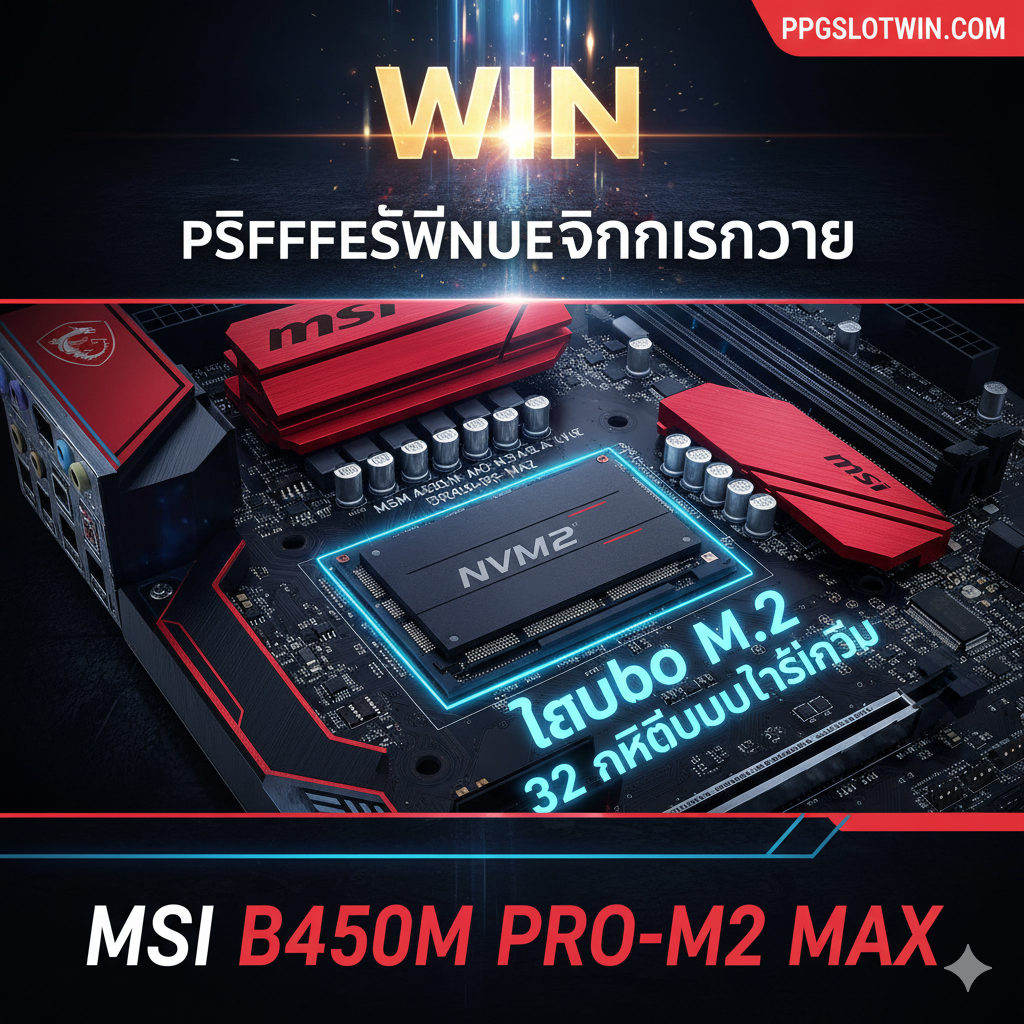 一张清晰展示M.2插槽功能特性的图。图片内容为MSI B450M PRO-M2 MAX主板上M.2插槽的特写照片或渲染图。使用箭头และ高亮标注的方式，明确指出插槽的尺寸支持（2280）和接口类型（PCIe 3.0 x4 & SATA）。画面中叠加一个透明数据面板，以泰语显示关键规格：“PCIe 3.0 x4 (NVMe)” 和 “32 Gb/s”。整体风格简洁、专业，便于用户快速理解规格。