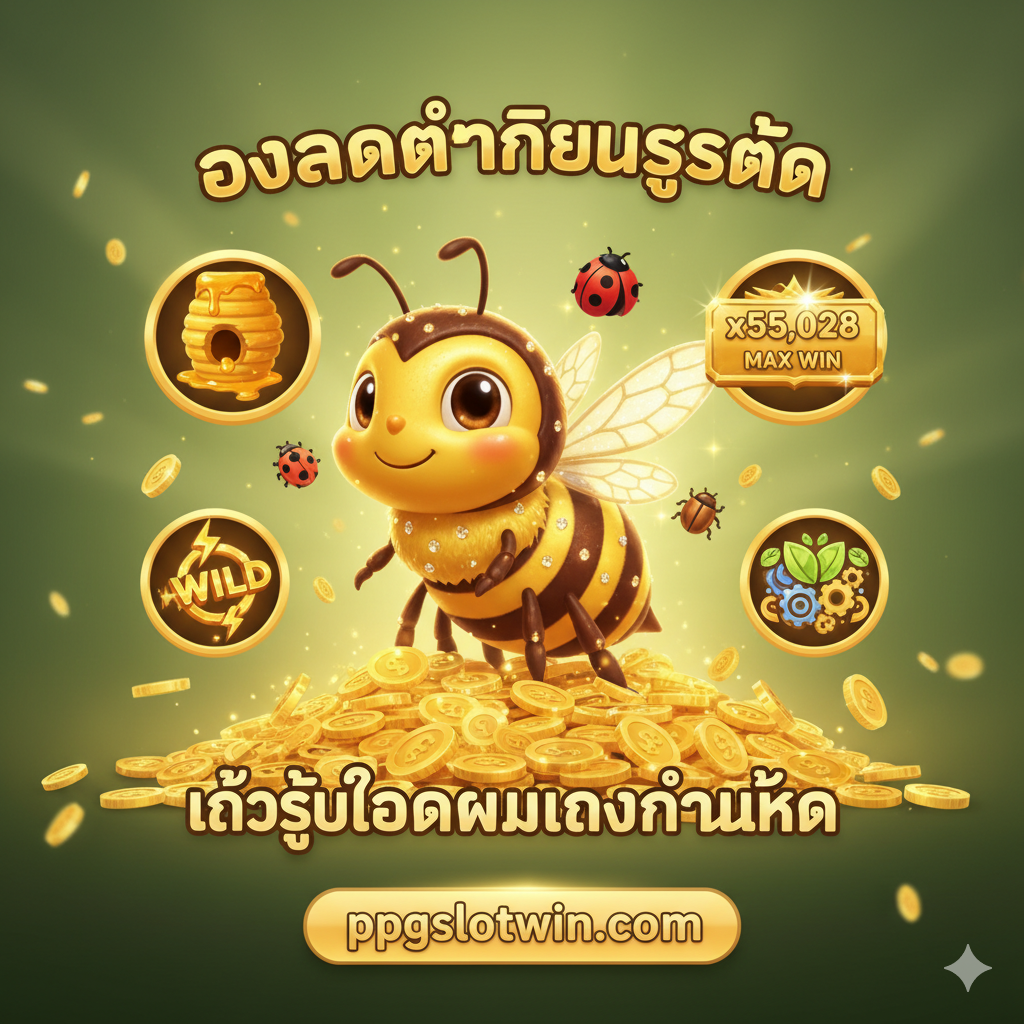 ออกแบบภาพรวมและแนะนำเกมทางเลือก โดยเน้นที่ 'ผึ้งนำโชค' หรือ 'ด้วงนำโชค' ยืนอยู่บนกองเหรียญทอง มีไอคอนหรือภาพย่อของเกมสล็อต Yggdrasil ที่แตกง่าย และเกมสล็อตธีมผึ้ง/แมลงอื่น ๆ พร้อมเน้นคำว่า 'โอกาสทำเงินสูงสุด'