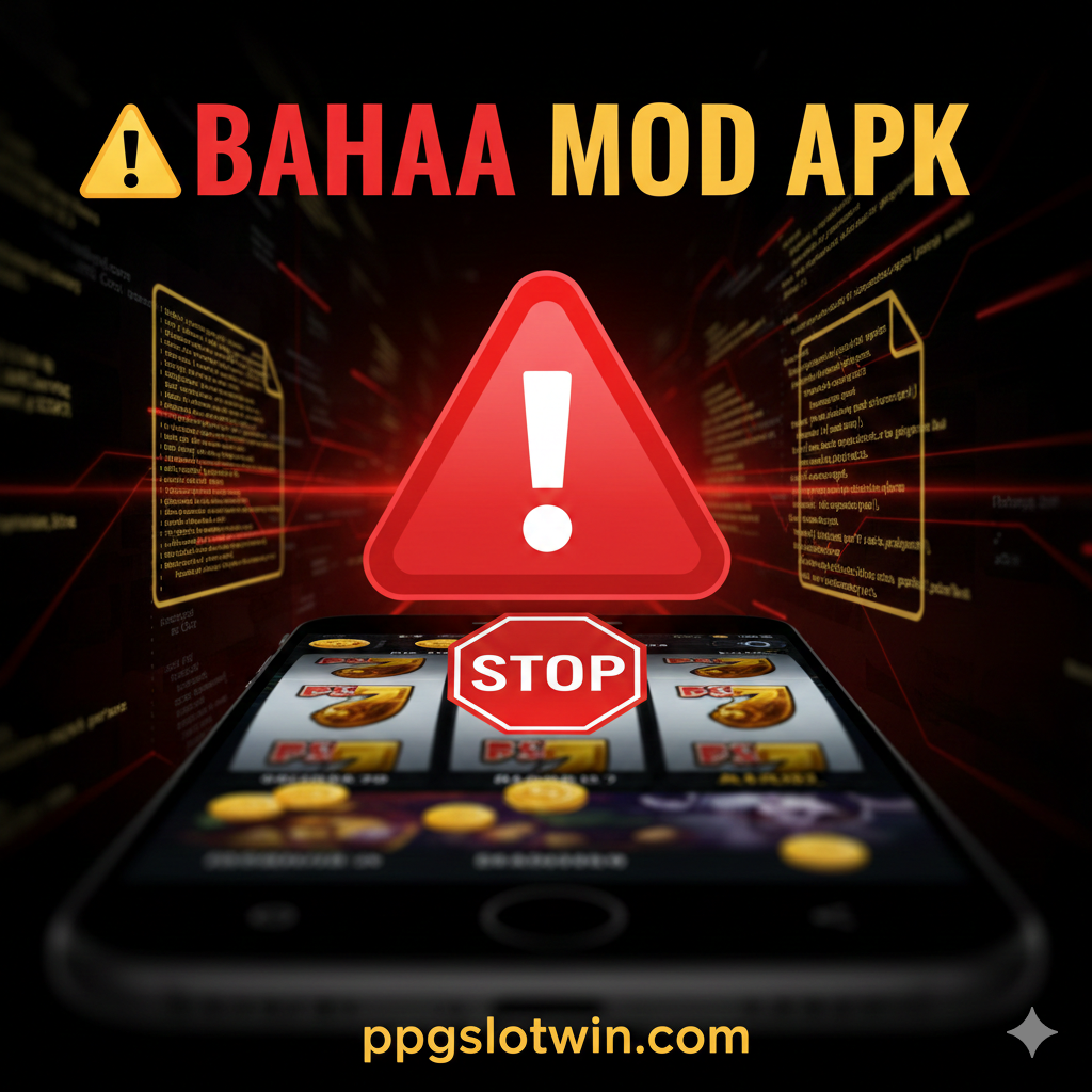 Visual yang berfokus pada risiko fatal: BANNED dan kehilangan data. Tampilkan perbandingan dua objek: Di satu sisi, sebuah akun slot yang hancur (retak, dengan gembok merah yang rusak) dan koin-koin digital yang jatuh ke lubang hitam. Di sisi lain, tampilkan ikon malware (tengkorak digital atau ikon virus) yang mencuri informasi dari laptop/ponsel. Gaya visual harus tajam dan menakutkan, menggunakan warna gelap dan kontras. 