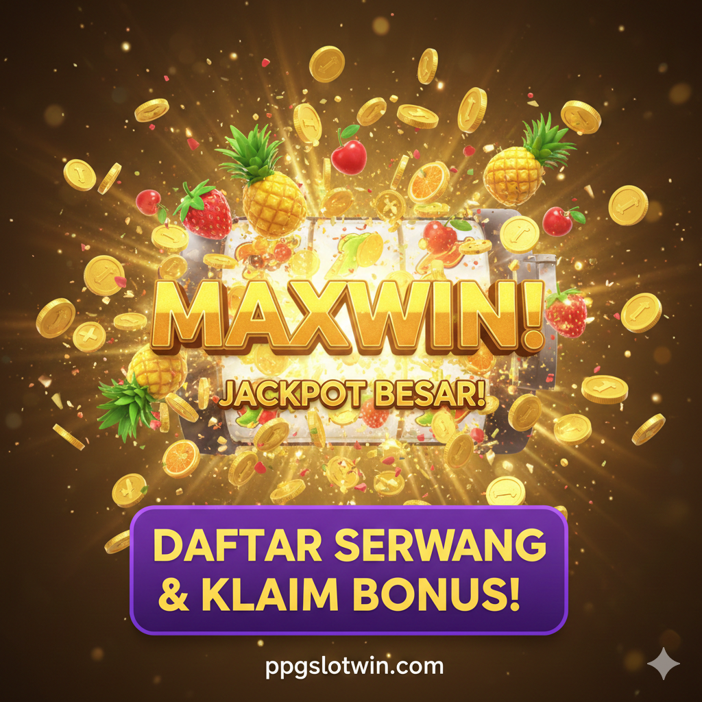 Gambar penutup yang kuat dengan seruan bertindak (CTA). Tampilkan jackpot besar atau 'Maxwin' yang meledak dengan koin emas dan simbol buah yang pecah-pecah di layar. Di bagian bawah gambar, sertakan tombol besar yang menonjol dengan teks 'DAFTAR SEKARANG & KLAIM BONUS!' dalam warna kontras (misalnya, kuning cerah dengan latar belakang ungu atau merah tua). Gaya harus ultra-realistis atau 3D, menunjukkan hasil akhir dari bermain: kemenangan besar. Pastikan ada aura kegembiraan dan keberuntungan yang kuat.