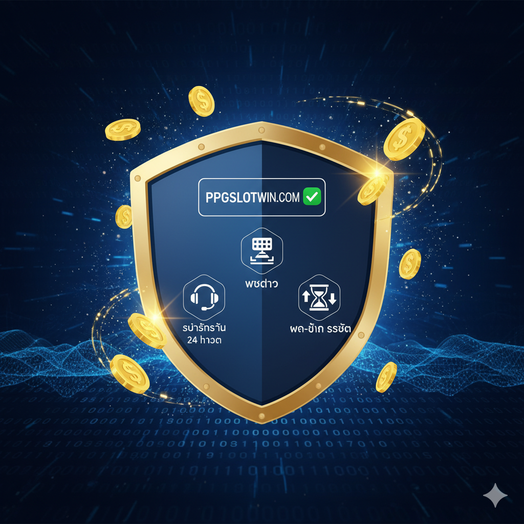 ภาพเน้นข้อได้เปรียบด้านความน่าเชื่อถือและความปลอดภัยในฐานะ 'เว็บตรงสล็อตลาสเวกัส' ภาพเป็นแนวคิดโล่ป้องกัน (Shield) หรือกุญแจล็อคดิจิทัล (Digital Lock) ที่อยู่ตรงกลาง โดยมีสัญลักษณ์เงินดอลลาร์หรือเหรียญทองล้อมรอบอยู่ ภายในโล่มีสัญลักษณ์ของ 'เว็บตรง', '24 Hours Support', และ 'Fast Deposit-Withdrawal' ที่เป็นไอคอนย่อยๆ ด้านหลังเป็นพื้นหลังของรหัสไบนารี (Binary Code) หรือการเชื่อมต่อเครือข่ายดิจิทัลสีน้ำเงินเข้ม แสดงถึงเทคโนโลยีเข้ารหัสระดับสูงและความมั่นคงทางการเงิน ภาพรวมดูน่าเชื่อถือ เป็นมืออาชีพ และปลอดภัย