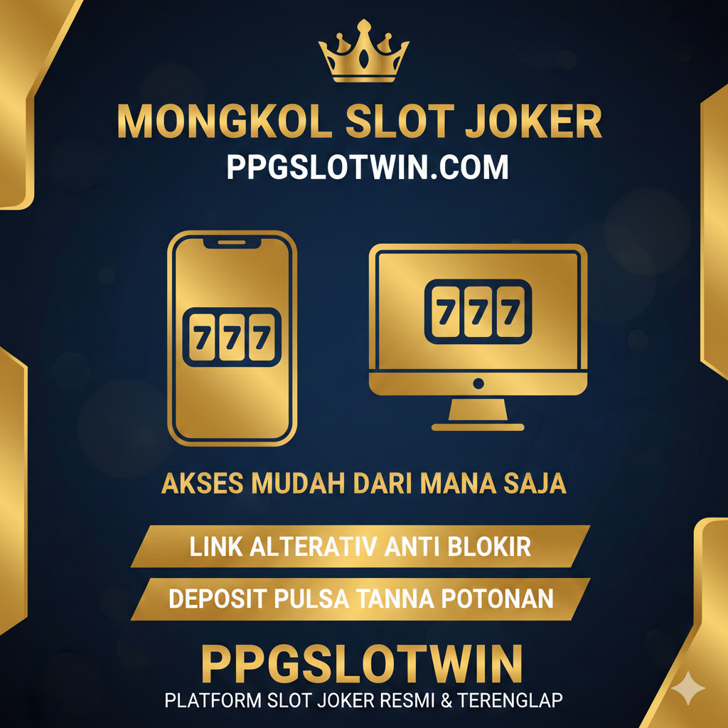 Gambar penutup yang berfungsi sebagai ajakan bertindak final dan ringkasan kepercayaan. Gunakan palet warna biru tua dan emas untuk kesan profesional. Tampilkan ikon 'Mobile' (ponsel) dan 'Desktop' secara berdampingan. Di bagian bawah, tekankan kata kunci 'LINK ALTERNATIF ANTI BLOKIR' dan 'DEPOSIT PULSA TANPA POTONGAN'. Secara keseluruhan, gambar harus menyimpulkan bahwa PPGSLOTWIN adalah platform 'resmi' dan 'terlengkap' untuk semua kebutuhan slot Joker.