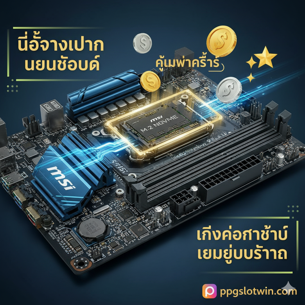ภาพสรุปที่เน้นย้ำถึงความคุ้มค่าของการอัพเกรด B450 Gaming Plus ด้วย M.2 NVMe ในปี 2025 องค์ประกอบหลักคือเมนบอร์ด B450 Gaming Plus พร้อม M.2 SSD ที่ถูกเน้นแสงและมีไอคอน 'คุ้มค่าที่สุด' (Best Value) หรือเหรียญ/เงินตราลอยอยู่รอบๆ ในโทนสีที่น่าเชื่อถือ (เช่น สีทอง สีฟ้า หรือสีเขียวของเงิน) มีข้อความสั้นๆ กราฟิกเน้นว่า 'ไม่ต้องเปลี่ยนเมนบอร์ด' และ 'เพียงพอสำหรับเกมยุคปัจจุบัน' เพื่อเป็นข้อสรุปที่มั่นใจสำหรับเกมเมอร์งบจำกัด