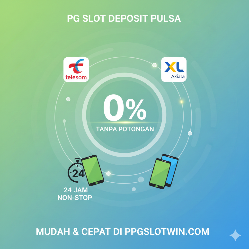 Gambar untuk menyoroti fitur Deposit Pulsa Tanpa Potongan 24 Jam. Desain modern dengan fokus pada logo '0%' atau 'Tanpa Potongan' di tengah, dikelilingi oleh ikon operator Telkomsel/XL dan simbol smartphone, serta elemen jam yang menunjukkan layanan 24 Jam.