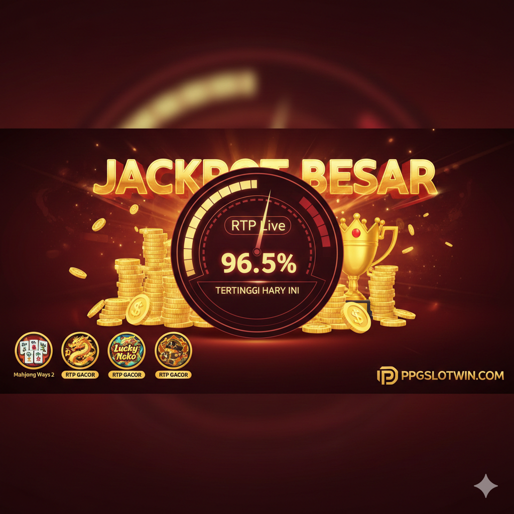 Gambar yang berfokus pada Bocoran PG Slot Gacor Hari Ini dan RTP Tertinggi. Menampilkan panel data atau diagram batang RTP Live yang menunjuk ke persentase tinggi (misalnya, 96%+), dikelilingi oleh koin emas dan teks 'JACKPOT', dengan ikon game populer seperti Mahjong Ways 2, menyiratkan kemenangan besar.