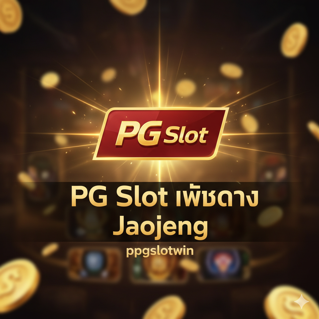 ภาพปกแนวตั้ง (Portrait) สไตล์พรีเมียมและน่าตื่นเต้น (Exciting/Premium) เน้นโทนสีทอง แดง และดำ เพื่อสื่อถึงความร่ำรวยและพลังอำนาจ ตรงกลางภาพมีโลโก้ PG Slot ขนาดใหญ่ที่ส่องแสงระยิบระยับ พร้อมข้อความเน้นขนาดใหญ่เป็นภาษาไทยว่า 'PG Slot เว็บตรง Jaojeng' และ 'ppgslotwin' อยู่ด้านล่าง ภาพพื้นหลังเบลอเป็นภาพซ้อนของเหรียญทองคำที่กำลังไหลลงมา และมีแสงพุ่งออกมาจากด้านหลังโลโก้ เพื่อสื่อถึงการทำกำไรที่รวดเร็วและยิ่งใหญ่ การจัดวางองค์ประกอบเน้นความสมมาตรและดึงดูดสายตาอย่างแรง