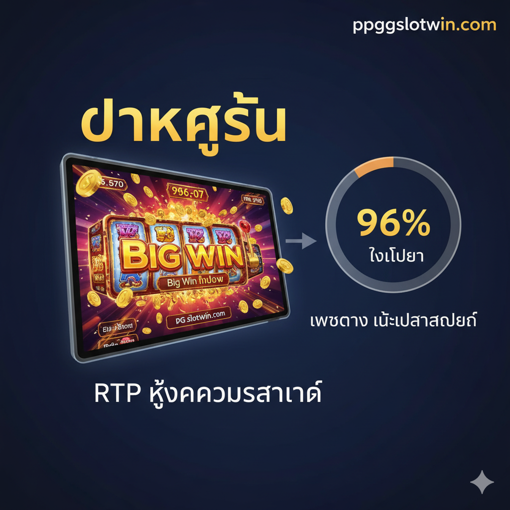 ภาพความได้เปรียบที่เน้น 'แตกง่าย' และ 'RTP สูงตามมาตรฐาน' ภาพประกอบเป็นหน้าจอเกมสล็อต PG ที่แสดงรางวัลใหญ่ (Jackpot) ที่มีทองคำและสัญลักษณ์เงินที่ไหลออกมา พร้อมแสดงเปอร์เซ็นต์ RTP สูงและข้อความ 'เว็บตรง ไม่ผ่านเอเย่นต์'