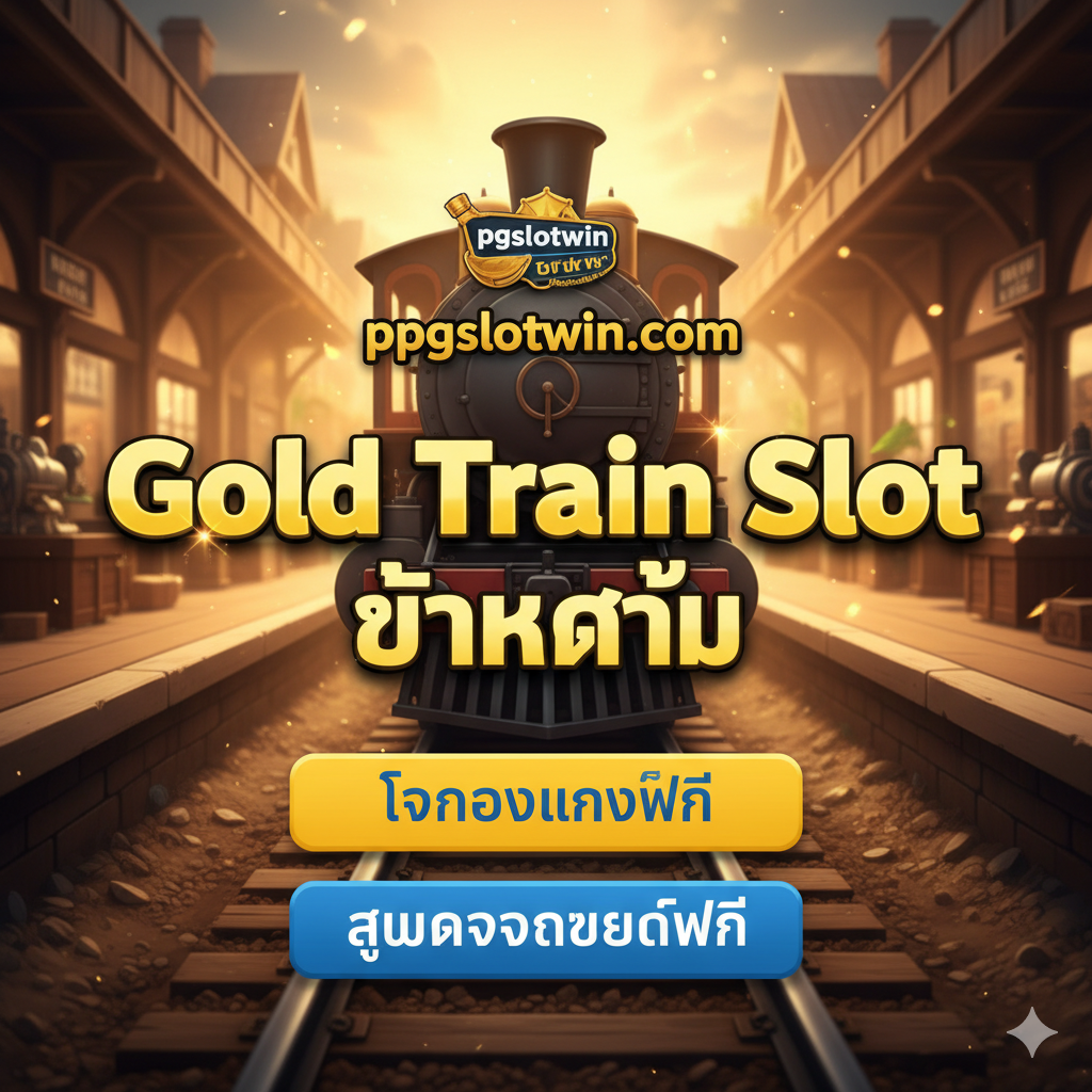 ภาพสรุปและกระตุ้นให้เกิดการดำเนินการ (Call to Action) ใช้พื้นหลังเป็นฉากสถานีรถไฟที่มีแสงอาทิตย์สาดส่องอย่างอบอุ่น แสดงถึงจุดเริ่มต้นการเดินทางเพื่อทำกำไร ภาพด้านหน้ามีปุ่มขนาดใหญ่ที่เขียนว่า 'ทดลองเล่นฟรี' และ 'สมัครรับเครดิตฟรี' อย่างชัดเจน พร้อมโลโก้ ppgslotwin.com ที่โดดเด่น เน้นข้อความเชิญชวน 'Gold Train Slot แตกง่าย' เพื่อกระตุ้นให้ผู้อ่านคลิกเข้าสู่เว็บไซต์ทันที เป็นภาพปิดท้ายที่รวบรวมข้อเสนอที่ดีที่สุดไว้ด้วยกัน