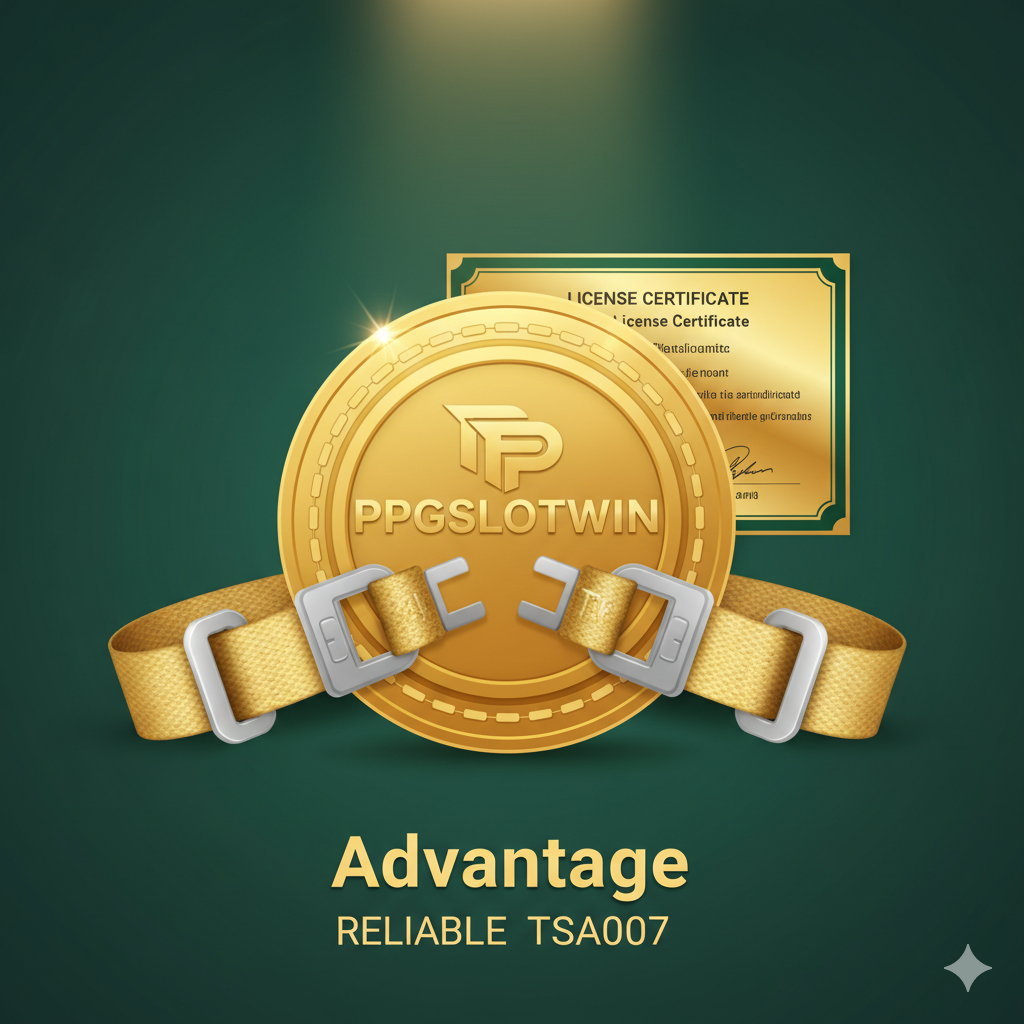 ภาพแสดงความน่าเชื่อถือและข้อได้เปรียบของ PPGSLOTWIN โทนสีเขียว/เหลืองทองที่ให้ความรู้สึกมั่นคงและร่ำรวย แสดงภาพเหรียญทองคำที่มีโลโก้ ppgslotwin อยู่ด้านบน และมีโซ่ตรวนหรือสายรัดกระเป๋า (คล้าย TSA Lock) ที่ถูกปลดออกแล้วเพื่อสื่อถึงอิสระในการเล่นเกมที่ปลอดภัย มีใบรับรองหรือใบอนุญาต (License Certificate) เป็นฉากหลังเล็กน้อย เพื่อเน้นย้ำว่าเว็บไซต์นี้ถูกกฎหมายและได้รับการตรวจสอบแล้ว มุ่งเน้นการเปรียบเทียบว่าระบบความปลอดภัยของเว็บไซต์นั้นดีเยี่ยมเทียบเท่ารหัส TSA007