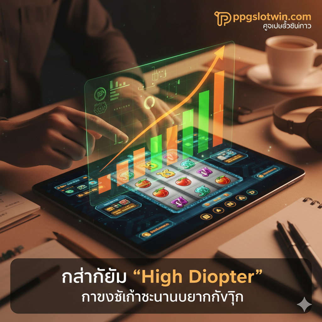 ภาพสื่อถึงคุณสมบัติ 'ความชัดเจน' และ 'ความน่าเชื่อถือ' ของเว็บตรง ppgslotwin.com โดยใช้ภาพกราฟิก 3 มิติของโลโก้ ppgslotwin หรือไอคอนเหรียญทองขนาดใหญ่ที่ถูกส่องด้วยลำแสงเลเซอร์คมชัดทะลุผ่านเลนส์ขยายขนาดใหญ่ (Diopter) เน้นโทนสีทองและขาวเพื่อสื่อถึงความมั่นคงทางการเงิน และพื้นหลังสีน้ำเงินเข้ม แสดงถึงความโปร่งใสและระบบ Auto ฝาก-ถอนที่รวดเร็ว (Transaction Diopter) องค์ประกอบต้องดูเป็นระเบียบและน่าเชื่อถือ